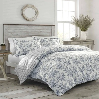 Laura Ashley Annalise Floral 100% Cotton Duvet Cover Bonus Set Gray 7 Laura Ashley Annalise Floral 100% Cotton Duvet Cover Bonus Set Gray - Image 5