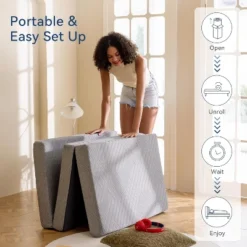 Dyonery 3 Inch Twin Size Folding Memory Foam Mattress, Fordable With Removable Cover Trifold Topper, For Guest, Dorm, Camping&Indoors, Gray -Comforters Store GUEST 13aa6b0d 899d 4959 9c27 d645a3261467