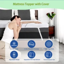 Dyonery 4 Inch Egg Crate Mattress Topper With Silk Cover, Firm To Extra Firm MattressTopper For Pain Relief, Premium Cooling Gel -Comforters Store GUEST 1a0c619e 4071 4716 a6b3 e4cb5fefd4e9