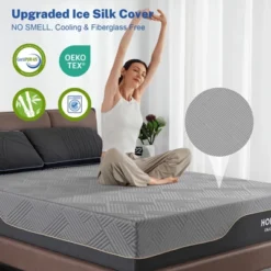 Nery 12"/10"Memory Foam Premium Cooling Green Tea/Gel Mattress With Ice Silk Cover,Medium Firm Mattress For Back Pain, Bed Mattress In A Box, Black -Comforters Store GUEST 1b78be50 712f 4a7a 8274 84e4481a78ae