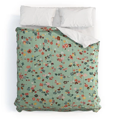 Ditsy Flowers Ninola Design Comforter Set Green/Red - Deny Designs 5 Ditsy Flowers Ninola Design Comforter Set Green/Red - Deny Designs - Image 3