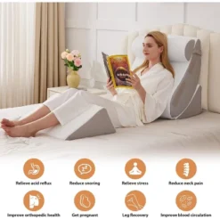 Dyonery 4PCS Wedge Pillow Set For After Surgery, For Back Pain Relief, Recovery, Acid Reflux, Snoring, Body Pillow, Leg, Shoulder Support, White/Grey -Comforters Store GUEST 24c4537c ca8b 4f1c a0e3 42d69b291edd