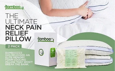 BAMBOOzzz Bed Pillow 2 Pack - Soft Adjustable Cross Cut Shredded Memory Foam For All Sleeping Types-Cooling Rayon Bamboo Washable Hypoallergenic Cover 4 BAMBOOzzz Bed Pillow 2 Pack - Soft Adjustable Cross Cut Shredded Memory Foam For All Sleeping Types-Cooling Rayon Bamboo Washable Hypoallergenic Cover - Image 2