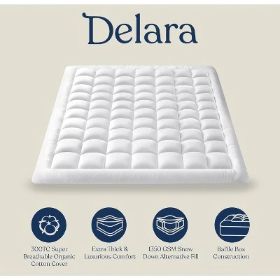 Delara Organic Extra Plush Mattress Pad, Cooling Quilted, Recycled Down Alternative, 20" Deep Pocket, Breathable & Noiseless 3 Delara Organic Extra Plush Mattress Pad, Cooling Quilted, Recycled Down Alternative, 20" Deep Pocket, Breathable & Noiseless