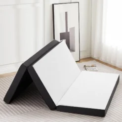 Dyonery 3" Single Tri Fold Memory Foam Mattress Foldable Bed Mattress With Washable Cover Portable Mattress Topper For Yoga/Camping/RV/Guest Beds