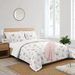 Sweet Jojo Designs Full/Queen Comforter Bedding Set Deer Floral White Taupe And Pink 3pc