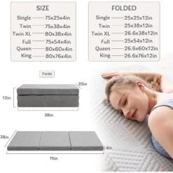 Dyonery 3 Inch Twin Size Folding Memory Foam Mattress, Fordable With Removable Cover Trifold Topper, For Guest, Dorm, Camping&Indoors, Gray -Comforters Store GUEST 4a5c35cf 1676 44d3 89ea a9695a46c5b7