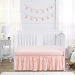 Sweet Jojo Designs Girl Baby Crib Bed Skirt Rose Collection Solid Pink