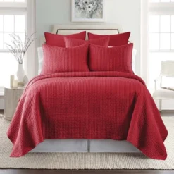 Cross Stitch Red Solid Euro Sham Set Of 2 - One Euro Sham Red - Levtex Home