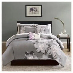 Gray/Purple Jasmine Watercolor Floral Duvet Cover Set 6pc -Comforters Store GUEST 50c6fc7d 3d6f 4db5 968d c2d9bb20eac5