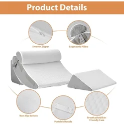 Dyonery 4PCS Wedge Pillow Set For After Surgery, For Back Pain Relief, Recovery, Acid Reflux, Snoring, Body Pillow, Leg, Shoulder Support, White/Grey -Comforters Store GUEST 58af4c4d 47cf 4648 8b96 7a35e99dfff0