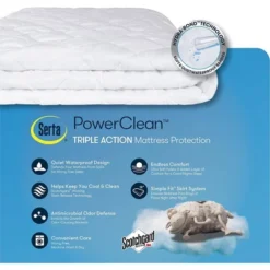 Serta California King Power Clean Triple Action Waterproof Mattress Pad Moisture Wicking Protection: Hypoallergenic, Fits 18" Depth -Comforters Store GUEST 66a39766 88af 45e9 b0a1 80aaefe6b5b1 1