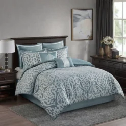 Madison Park 8pc Eilot Jacquard Comforter Set Aqua Green -Comforters Store GUEST 6978656f 9663 4afc 9116 80b291768a9a