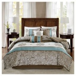 Sharon 7pc Polyester Jacquard Comforter Bedding Set With Bedskirt