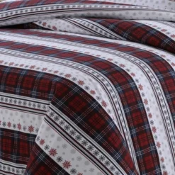 Comfy Stripe Cotton Flannel Printed Oversized Duvet Set - Tribeca Living