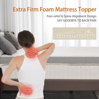 Dyonery 3 Inch Extra Firm Mattress Topper For Pain Relieving Extra Support High-Density Foam Mattress Pad With Removable Cover,No Smell,CertiPUR-US 4 Dyonery 3 Inch Extra Firm Mattress Topper For Pain Relieving Extra Support High-Density Foam Mattress Pad With Removable Cover,No Smell,CertiPUR-US - Image 2