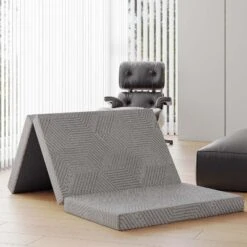 Dyonery 3 Inch Twin Size Folding Memory Foam Mattress, Fordable With Removable Cover Trifold Topper, For Guest, Dorm, Camping&Indoors, Gray -Comforters Store GUEST 810bc3b8 d539 4ca1 8895 8da902fd40e2