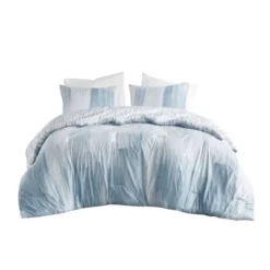 3pc Brush Stroke Oversized Reversible Seersucker Duvet Cover Set Blue - N Natori -Comforters Store GUEST 82ad999b c4d5 4796 86a9 eec4a924fa70