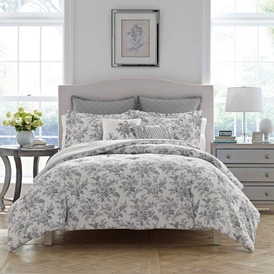 Laura Ashley Annalise Floral 100% Cotton Duvet Cover Bonus Set Gray 11 Laura Ashley Annalise Floral 100% Cotton Duvet Cover Bonus Set Gray - Image 9