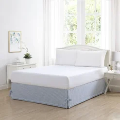 King Hedy Tailored Bedskirt Blue - Laura Ashley: 100% Cotton, Split Corners, Machine Washable, OEKO-TEX Certified