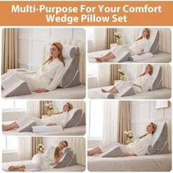 Dyonery 4PCS Wedge Pillow Set For After Surgery, For Back Pain Relief, Recovery, Acid Reflux, Snoring, Body Pillow, Leg, Shoulder Support, White/Grey -Comforters Store GUEST 9d307472 4459 4004 869b a1d457528e15