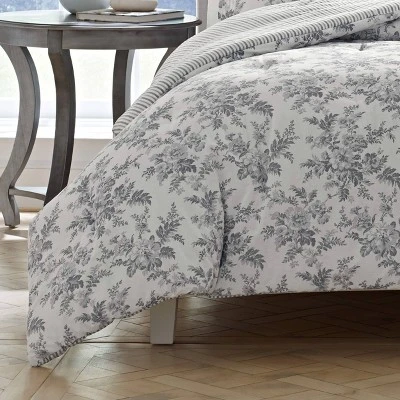 Laura Ashley Annalise Floral 100% Cotton Duvet Cover Bonus Set Gray 6 Laura Ashley Annalise Floral 100% Cotton Duvet Cover Bonus Set Gray - Image 4
