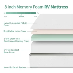 Dyonery RV Mattress Short Queen 8" Memory Foam Mattresses,Premium Cooling Green Tea/Gel Medium Firm Bed-Mattress, For Camper/Trailer/Truck,75'' X 60'' -Comforters Store GUEST a4dcbb95 2dd8 417b a372 fa8c75c1fd7d