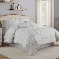 6pc Full/Queen Dashing Damask Comforter Set Gray - Waverly -Comforters Store GUEST a7418485 5c0e 4007 8235 18a26f763d4e