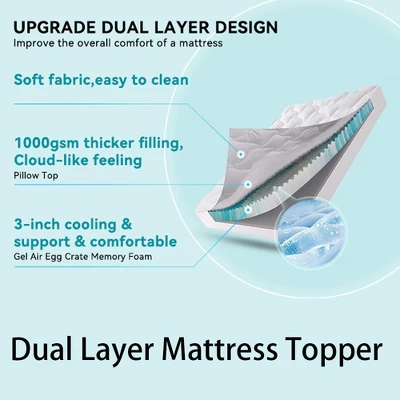 Dyonery 3" Full Size Dual Layer Memory Foam Mattress Egg Crate Firm Cooling Gel Memory Foam&Soft Pillow Top Mattress, Fits 8-21 Inches Deep Pocket 8 Dyonery 3" Full Size Dual Layer Memory Foam Mattress Egg Crate Firm Cooling Gel Memory Foam&Soft Pillow Top Mattress, Fits 8-21 Inches Deep Pocket - Image 6