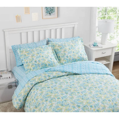 Happy Floral Microfiber Comforter Set Blue - Poppy & Fritz 5 Happy Floral Microfiber Comforter Set Blue - Poppy & Fritz - Image 3