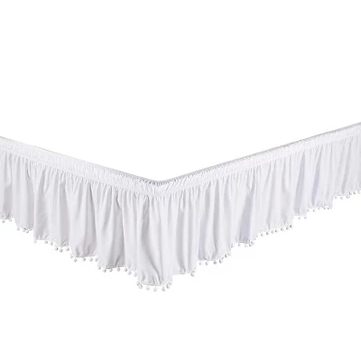 Legacy Decor Queen/King Bed Skirt Dust Ruffle With Pom-Pom Fringe 100% Brushed Microfiber With 14" Drop White Color 5 Legacy Decor Queen/King Bed Skirt Dust Ruffle With Pom-Pom Fringe 100% Brushed Microfiber With 14" Drop White Color - Image 3