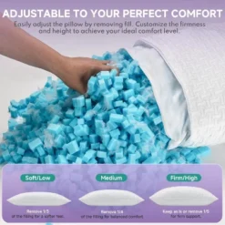 FAPO Adjustable Pillows Queen Size Set Of 2 - Cooling Shredded Memory Foam Pillow For Sleeping, Bed Pillows For Sleepers,Washable Cover