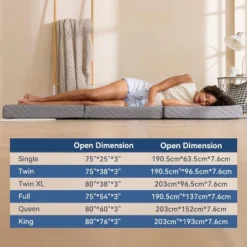 Dyonery 3 Inch Twin Size Folding Memory Foam Mattress, Fordable With Removable Cover Trifold Topper, For Guest, Dorm, Camping&Indoors, Gray -Comforters Store GUEST beb92ab6 a9e2 48d6 bf43 e597921f4d04