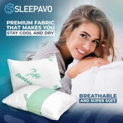 Sleepavo Memory Foam Pillows Queen Size Set Of 2 - Cooling Bed Pillows For Sleeping - Back, Stomach, Side Sleeper Soft, Comfy Cool Shredded - 2 Pack -Comforters Store GUEST bf270eff 4220 4d36 a286 a4127682a97a