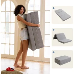 Dyonery 3 Inch Twin Size Folding Memory Foam Mattress, Fordable With Removable Cover Trifold Topper, For Guest, Dorm, Camping&Indoors, Gray -Comforters Store GUEST c6cbb960 e4fa 4997 a54f a44b4d9a8509