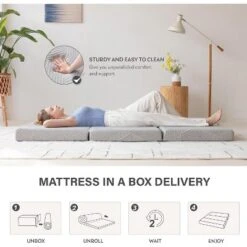 Dyonery 3 Inch Twin Size Folding Memory Foam Mattress, Fordable With Removable Cover Trifold Topper, For Guest, Dorm, Camping&Indoors, Gray -Comforters Store GUEST cd53a2ea 5540 4595 af77 7ac864f53f46