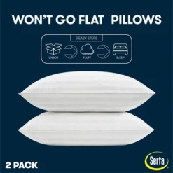 Serta Standard/Queen 2pk Won't Go Flat Pillows White: 300 Thread Count, Cotton Cover, Soft Polyester Fill -Comforters Store GUEST dccf1532 3654 4071 b3cd 2f3d5263083c