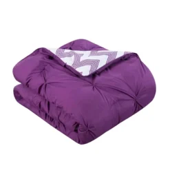 Foxville Pinch Pleated And Ruffled Chevron Print Reversible Multi Piece Comforter Set - Chic Home Design®