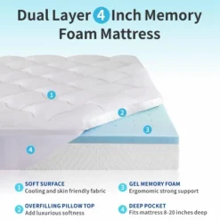 Dyonery 4 Inch Dual Layer Memory Foam Mattress Topper King Size,Cooling Gel Memory Foam & Pillow Top Mattress Pad,Fits 8-20 Inches Deep Pocket -Comforters Store GUEST ea928506 4da3 461d b6ea b3369c56a22d
