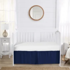 Sweet Jojo Designs Boy Or Girl Gender Neutral Unisex Baby Crib Bed Skirt Collection Solid Navy Blue