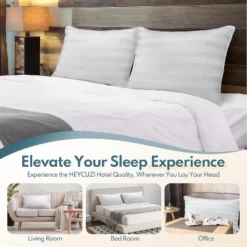 FAPO Set Of 2 Bed Pillows, Queen Size, Soft Stripe Microfibre Pillow -Comforters Store GUEST f98f63a8 6361 4b98 90d1 6087b5b83aba